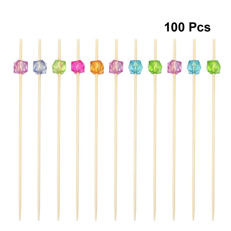 100Pcs 12Cm Wegwerp Bamboe Sticks Met Acryl Wintersweet End Voor Fruit Wood Sticks Cocktails Sier Sticks Voor Sandwich: 01