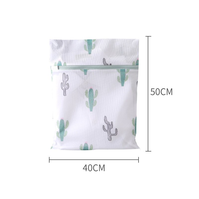 Mesh Laundry Bag Cactus Printing Zippered Polyester Washing Net Bag For Underwear Sock Washing Machine Pouches Clothes Bra Bags: M 40-50cm