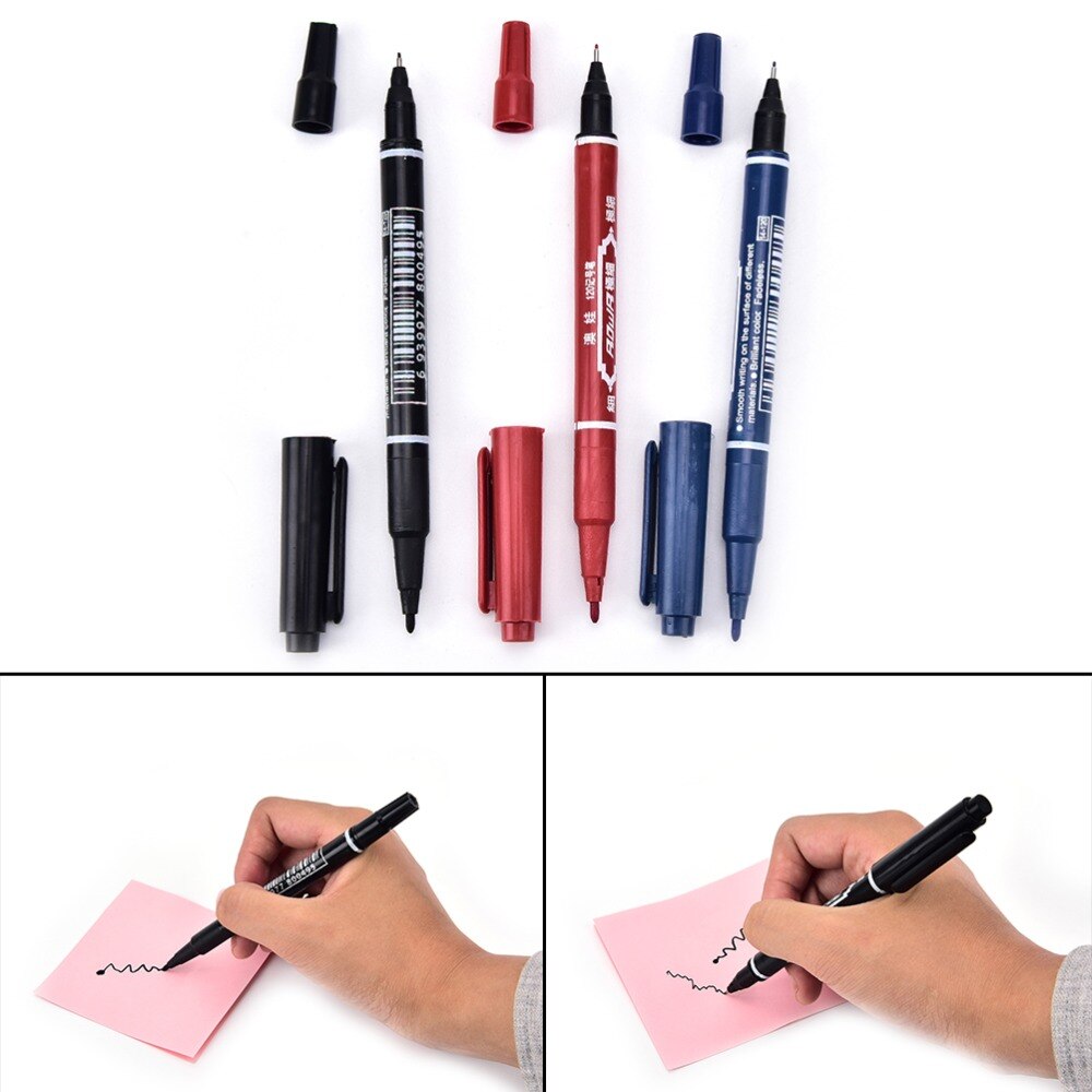 3Pcs 3 Kleuren Waterdichte Inkt Draagbare Fijne Kleur Marker Pen Praktische Dubbele Hand Marker Pennen Briefpapier