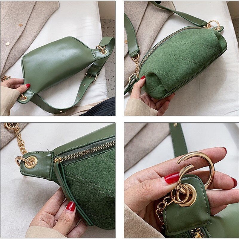 Effen Kleur Glazuur Pu Lederen Taille Tassen Voor Vrouwen Naaigaren Fanny Pack Vrouwelijke Taille Verpakking Dames Ketting Schouder Borst tas