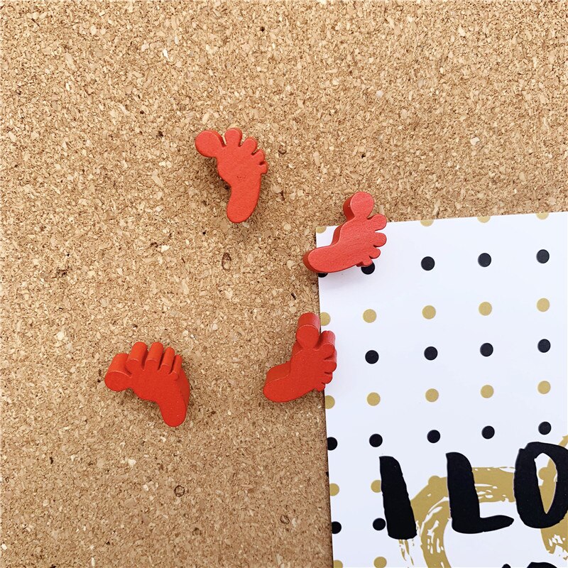 10pcs Wooden Push Pins Mark Tack Pin Map Labels Thumbtack Photo Wall Studs Scene Poster Pins Nails Red Foot Shaped Pushpin