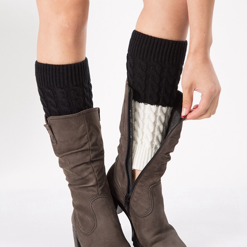 Varme sokker dame vintertrekk sko støvel sokker patchwork støvel mansjetter termisk akryl strikket