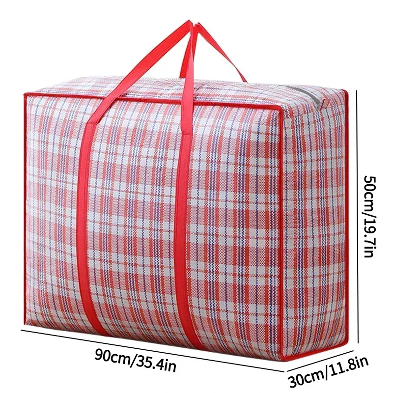Bolsa tejida a rayas, almacenamiento de gran capacidad, bolsas móviles, ropa, colcha, manta, paquete de embalaje de equipaje, bolso con cremallera, organizador para el hogar: Chocolate