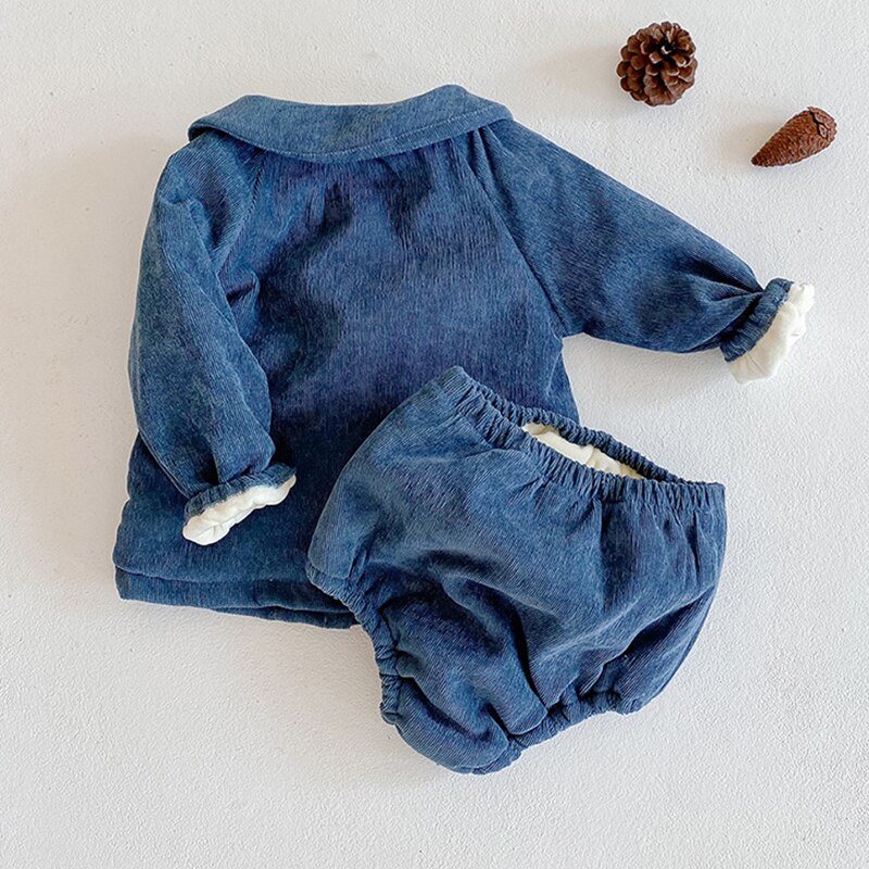 Conjunto de ropa gruesa de invierno para bebés y niñas, conjunto de cárdigan de punto de algodón para bebés, abrigo y pantalones cortos, conjunto de ropa para bebés recién nacidos