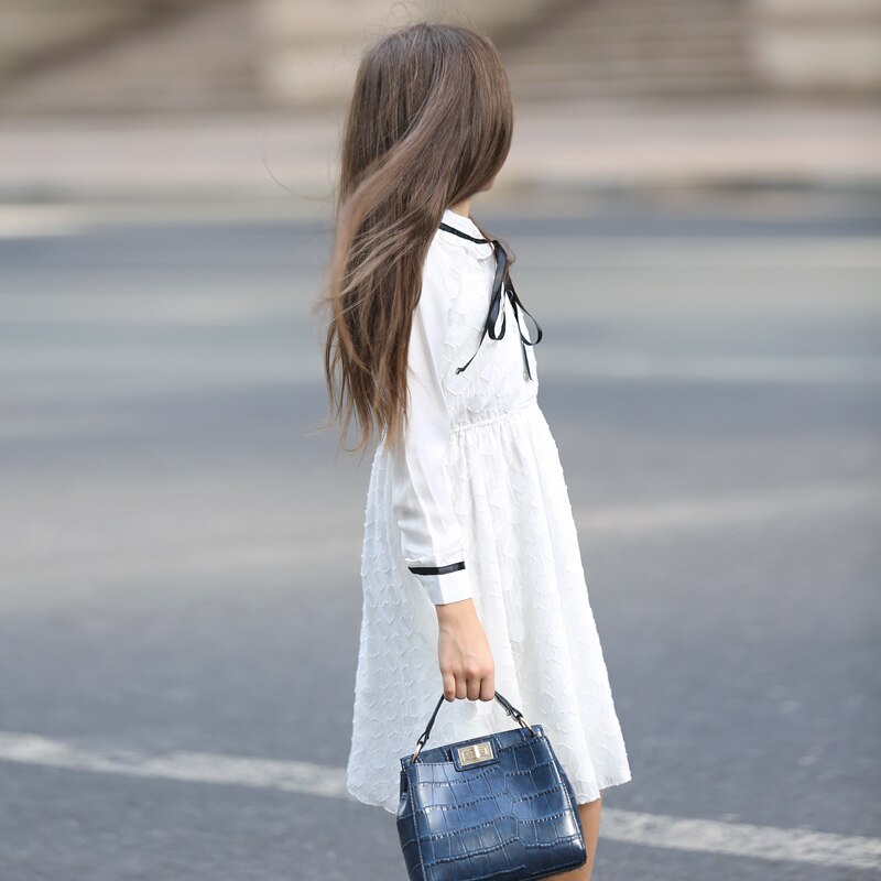 Girls White Lace Dress 6-16Y Teen Girls Dress Long Sleeve Princess Dress for Kids Girls Spring Autumn Children Dress