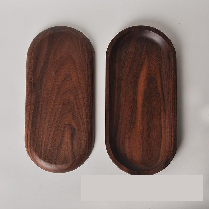 Oval Wood Plate Solid Wood Tray Snack Tray Black Walnut Plate