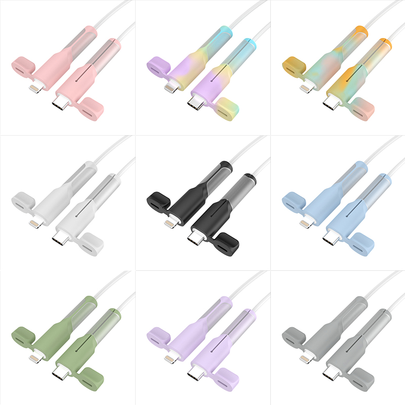 Charger Cable Protector, Type-C to Type-C/iPhone/USB A Silicone Charger Cord Protector, 2-in- Cord Protector with Cable Winder