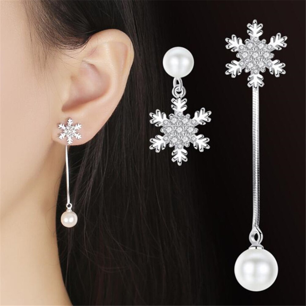 Luksusmærke sølv smykker asymmetrisk frynser overdrivelse lange øreringe dame & #39 ;s zirkon snefnug dråber