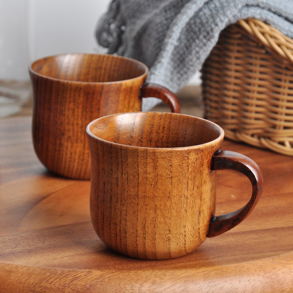 Taza de madera Natural para café, té, cerveza, jugo, leche, agua, vaso artesanal