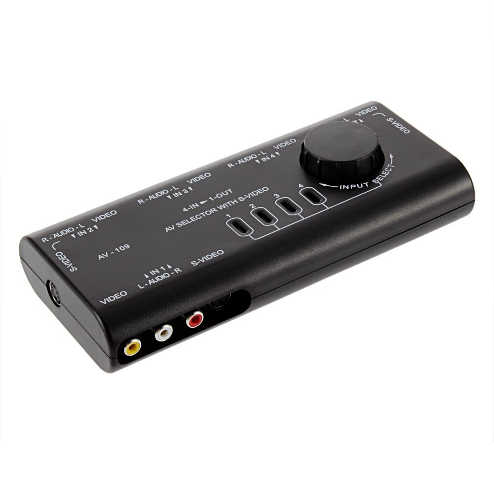 Out AV RCA Switch Box AV Audio Video Signal Switcher Splitter 4 Way Selector 4 in 1 Bundle 1 AUX Polybag Coaxial Cables ONLENY