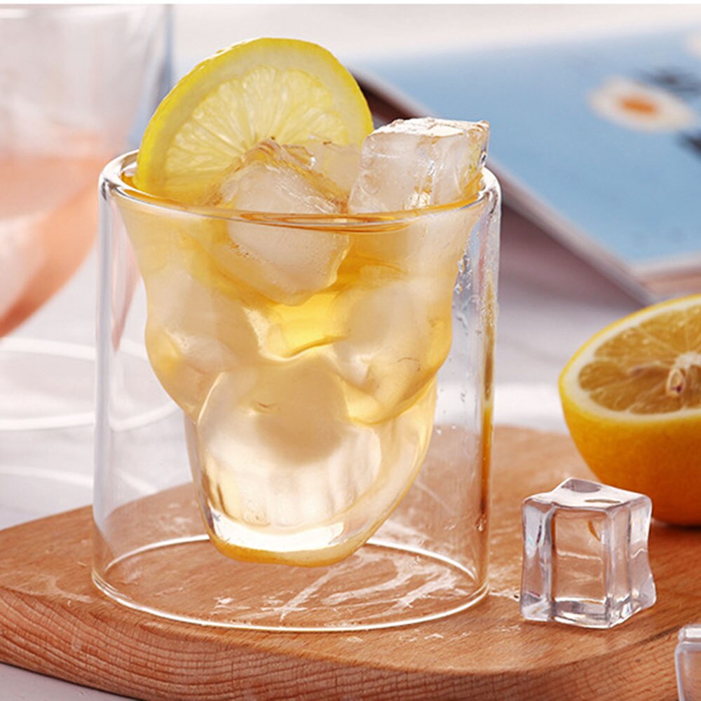 25-250ml hodeskalle kopp dobbel gjennomsiktig krystall te kopp whisky vodka champagne vinglass melk gjenbrukbare verktøy bar tilbehør
