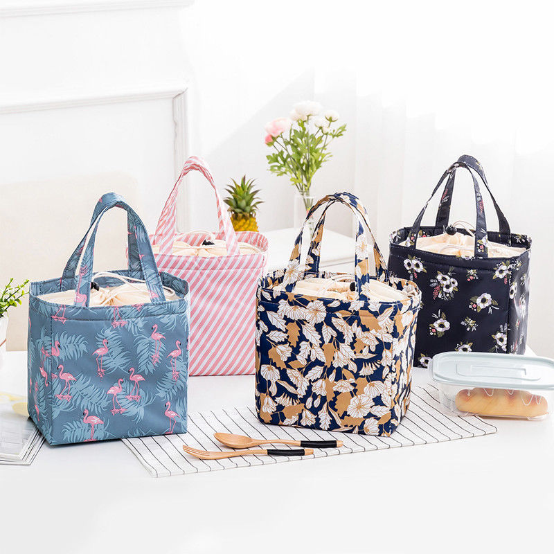 Afdrukken Canvas Grote Lunch Zakken Vrouwen Meisjes Kids Draagbare Geïsoleerde Box Picknick Thermische Voedsel Tote Koeler Opbergzakken