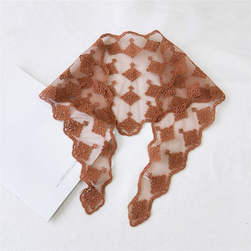 Bloemenprint hoofddoek transparant kant 1 stuk bandana dames sjaal lange sjaals haarelastiekjes wikkelsjaal geborduurde driehoek: Koffie