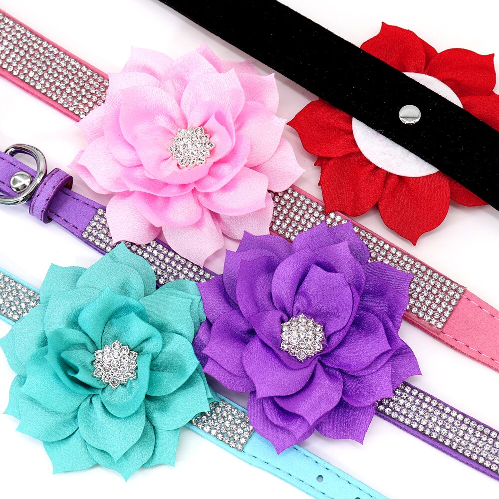 Bling Strass Halsband Met Bloem Accessoire Zachte Suède Kat Puppy Halsbanden Ketting Voor Small Medium Honden Katten