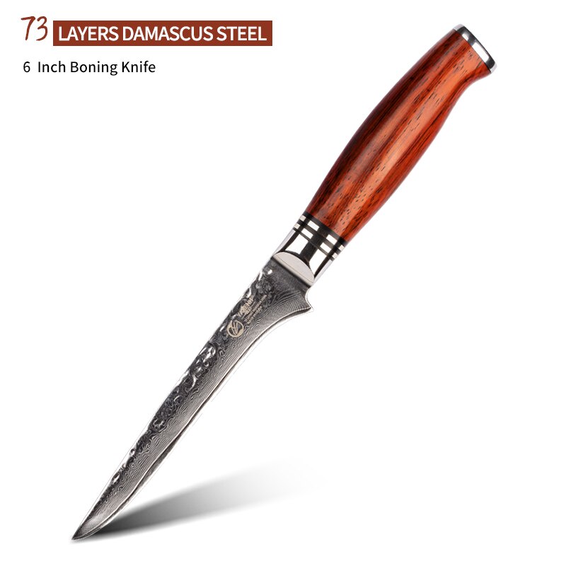 YARENH – couteau de Chef utilitaire en acier damas japonais, 73 couches, outils de cuisine professionnels en acier inoxydable à haute teneur en carbone: 6 inch boning knife