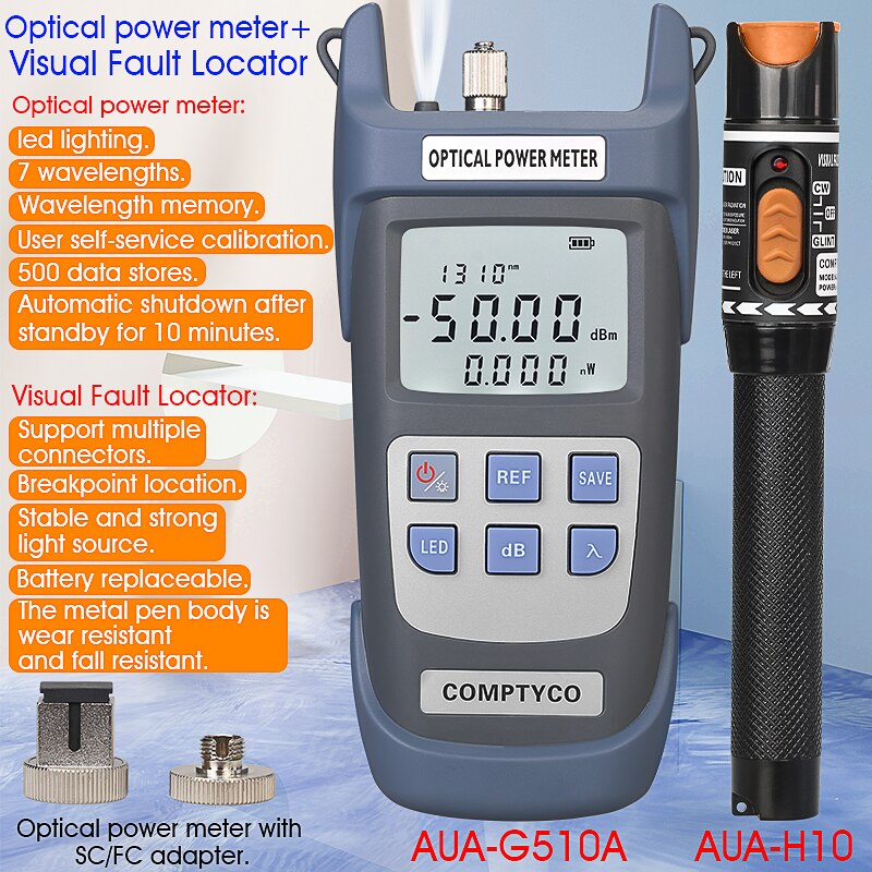 FTTH Fiber Optic Tester Tool Kit Optical Power Meter( OPM -50 ~+26dBm) and Visual Fault Locator(30/10/20/50mw VFL ) Combination: G510A and 10MW