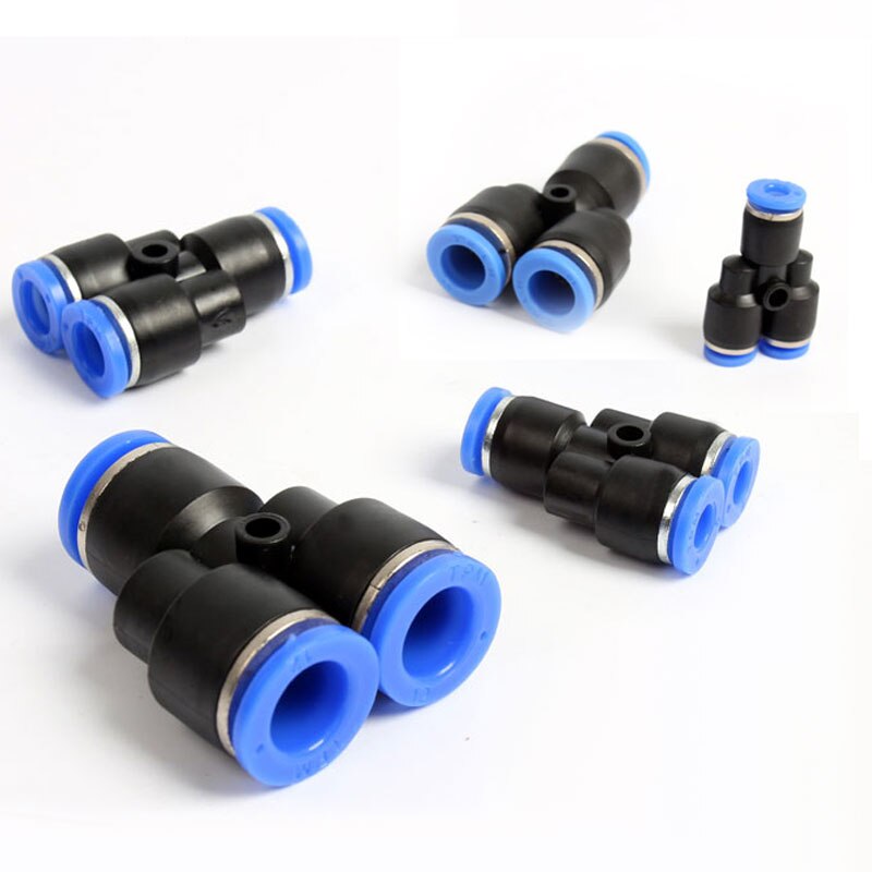 3- vägs port y form pneumatisk luft 12mm 8mm 10mm 6mm 4mm od slang rör tryck plaströrskopplingar