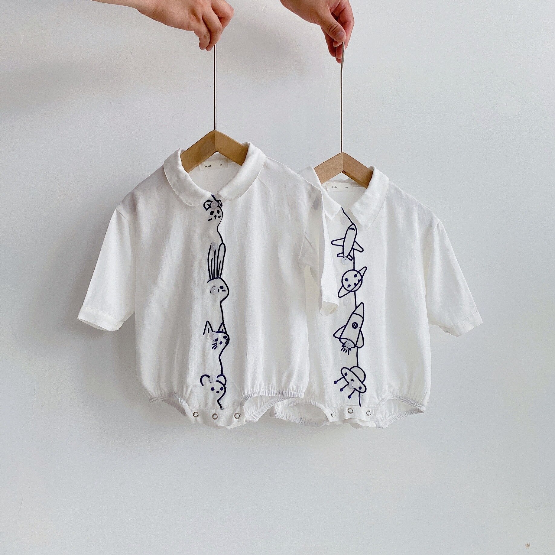 Automne bébé garçons et filles mignon broderie à manches longues body style japonais blanc coton combinaisons décontracté