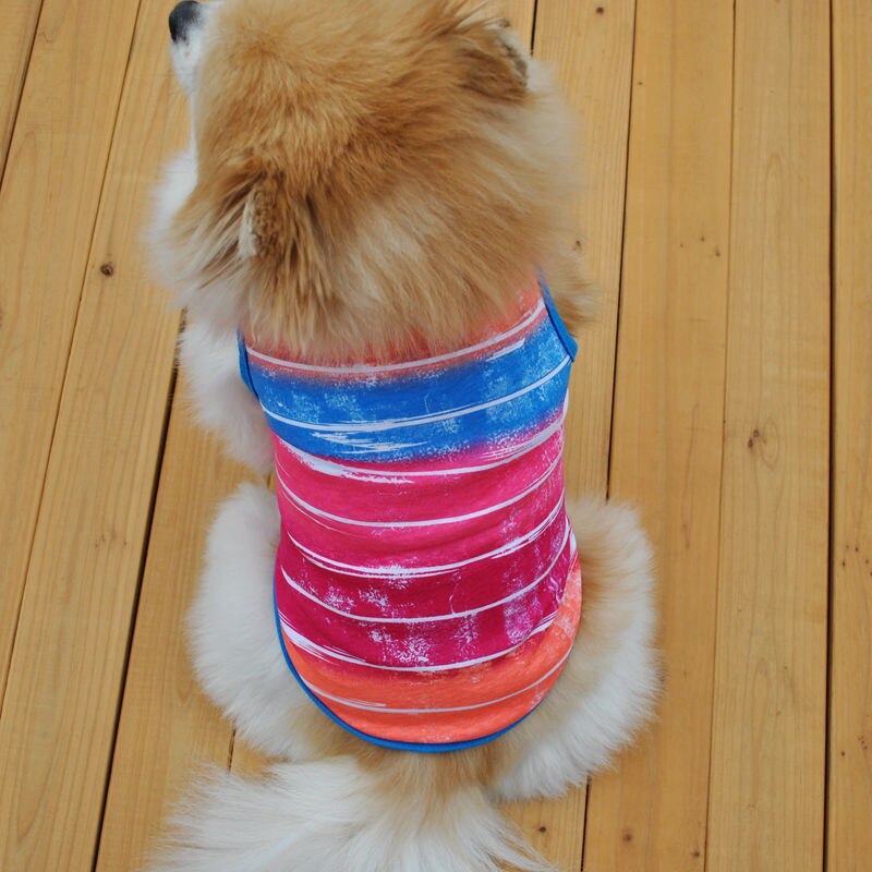 Farve stribe killing hvalp sommer tøj behagelig smuk sommer kæledyr hund veste tøj stor hundetøj skjorte kat t-shirt