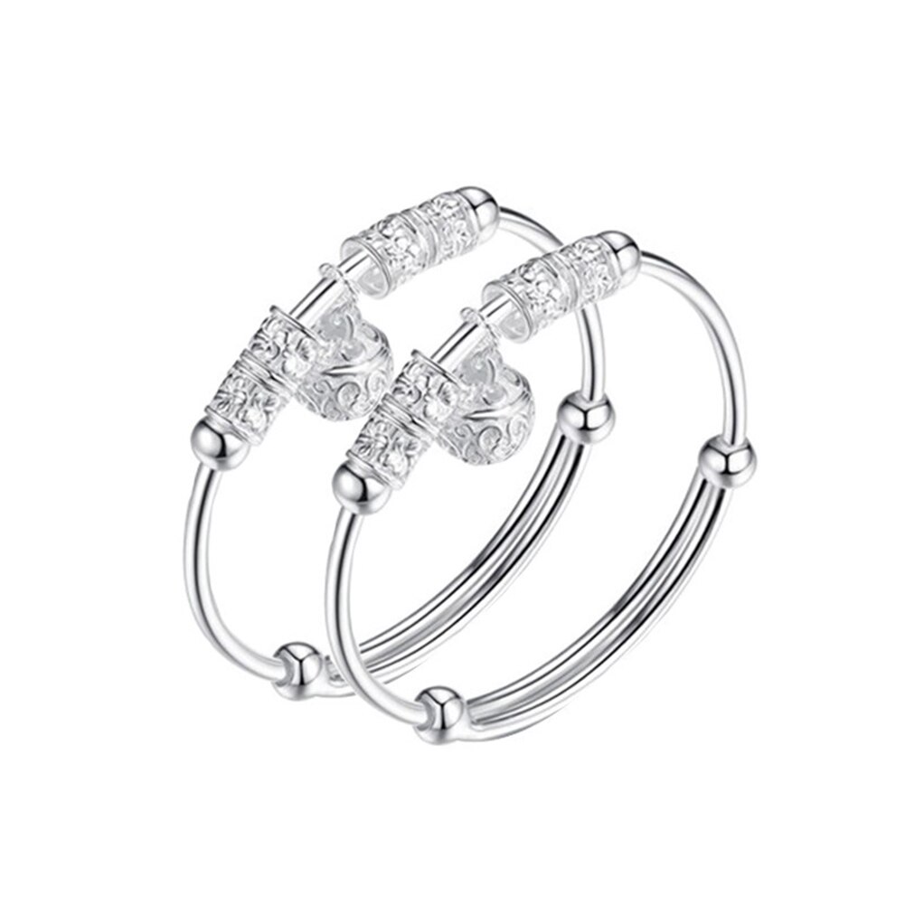 Djustable-brazalete con cascabel de plata para niños, de cumpleaños, 50-52MM, 2 uds.
