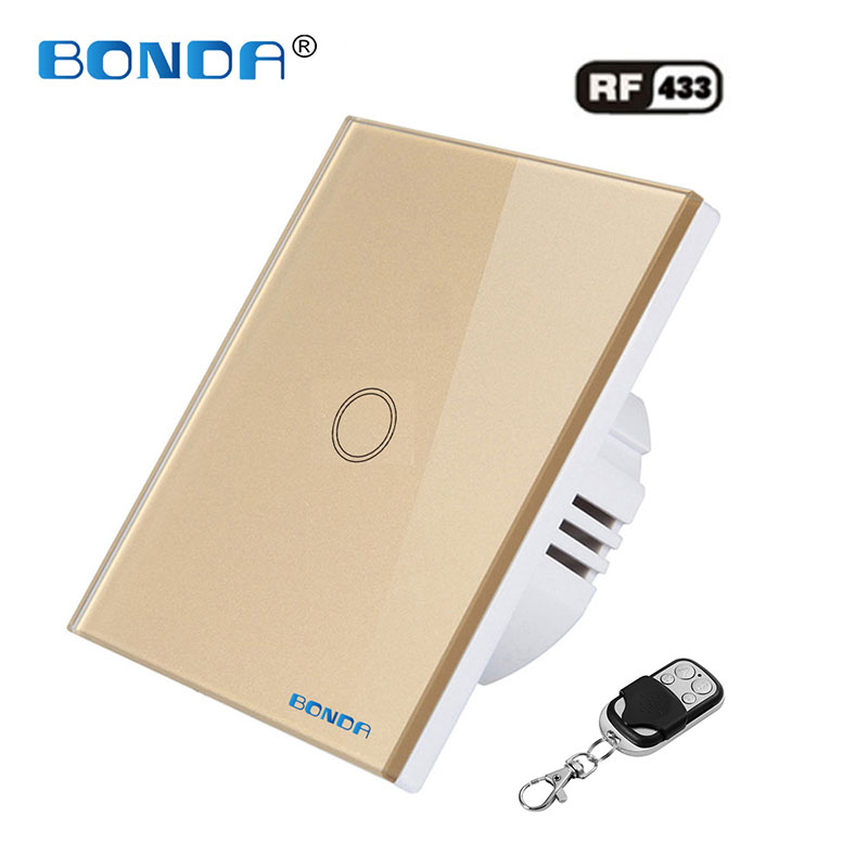 Bonda Wall Switch, Eu Standaard, Wit Kristal, Gehard Glas Panel, Touch Schakelaar, touch Screen Remote Contro Ac220v, 1Gang 1way