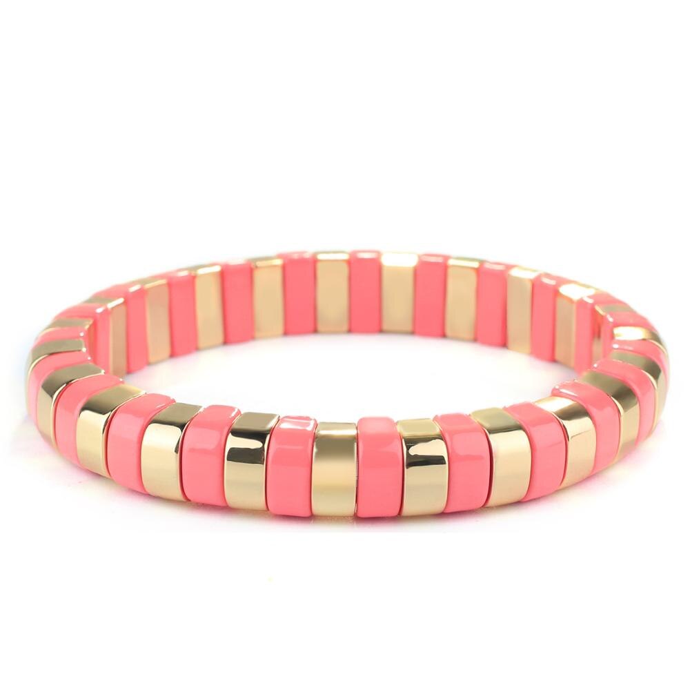 Kelitch Regenboog Armband Kleurrijke Emaille Kralen Armband Met Elastiek Tegel Enamel Armband Manchet Armbanden Voor Vrouwen: KLTRO-K007B