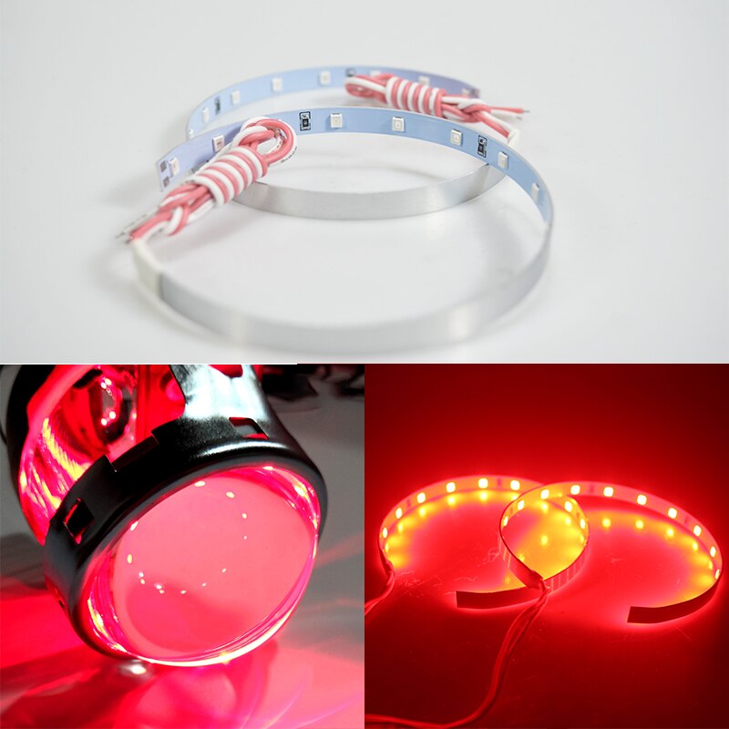 Projecteur de voiture yeux du diable, 2 pièces, lentille de projecteur 2.5-3.0 pouces 3528 15SMD LED DRL DC12V blanc rouge mauvais œil: Red