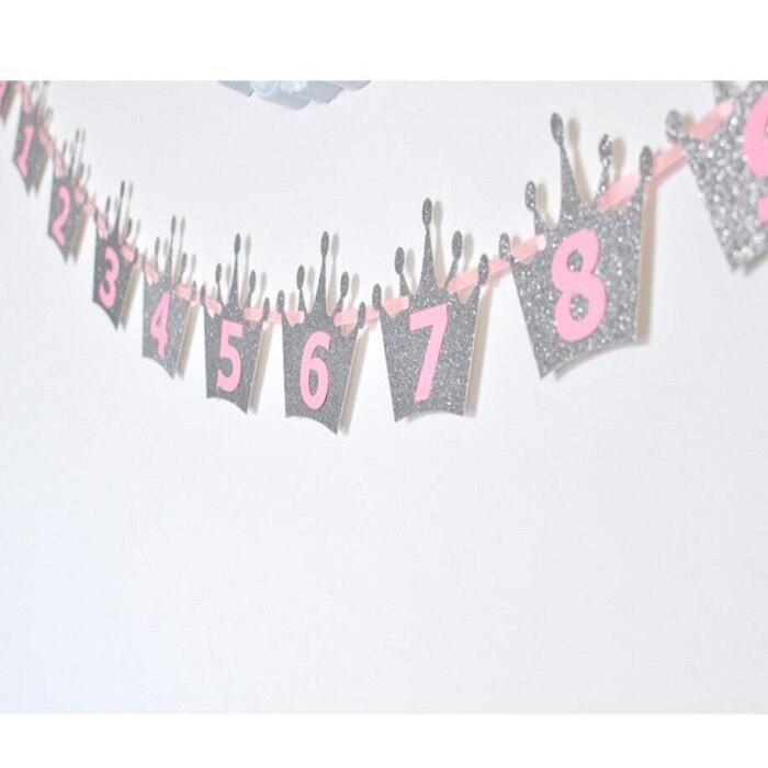 Gouden/zilveren kroon feestvlag 1e verjaardag wimpel bel slinger banner wimpel voor decoratie doe-het-zelf gunst wh