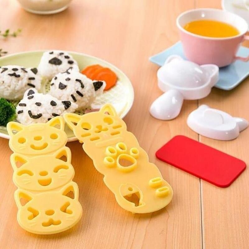 1 uppsättning söt leende katt sushi ris mögel dekor skärare smörgås japansk risboll julgran halloween pumpa formar diy verktyg