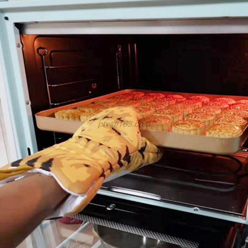 3D dessin animé chat pattes four mitaine longue coton cuisson isolation gants micro-ondes résistant à la chaleur anti-dérapant cuisine gants