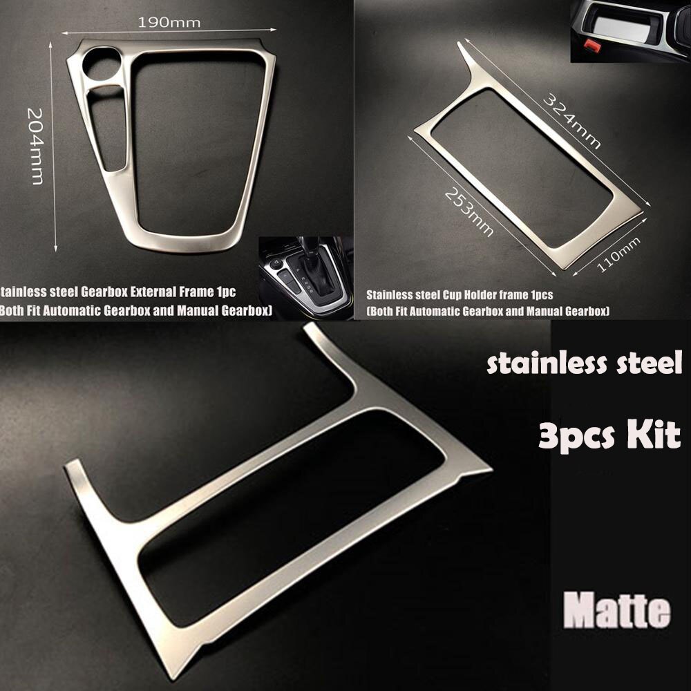 Car Accessories Gearbox Water Cup Holder Panel Trim Interior Decoration Frame sticker For Ford Focus 3 mk3: Steel Kit 3pcs