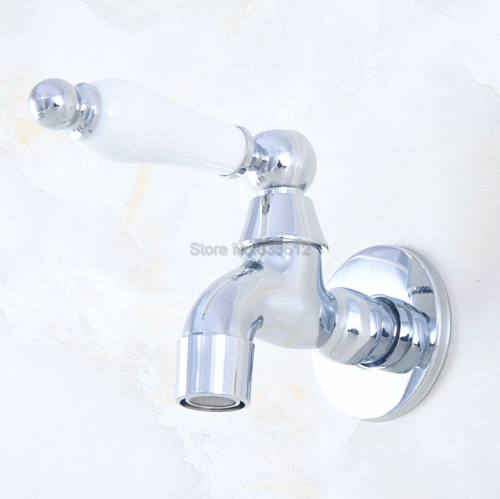 Polished Chrome Brass Wall Mount Wall Mount Ceramic Lever Sink Faucet Mop Pool Water Tap tav155