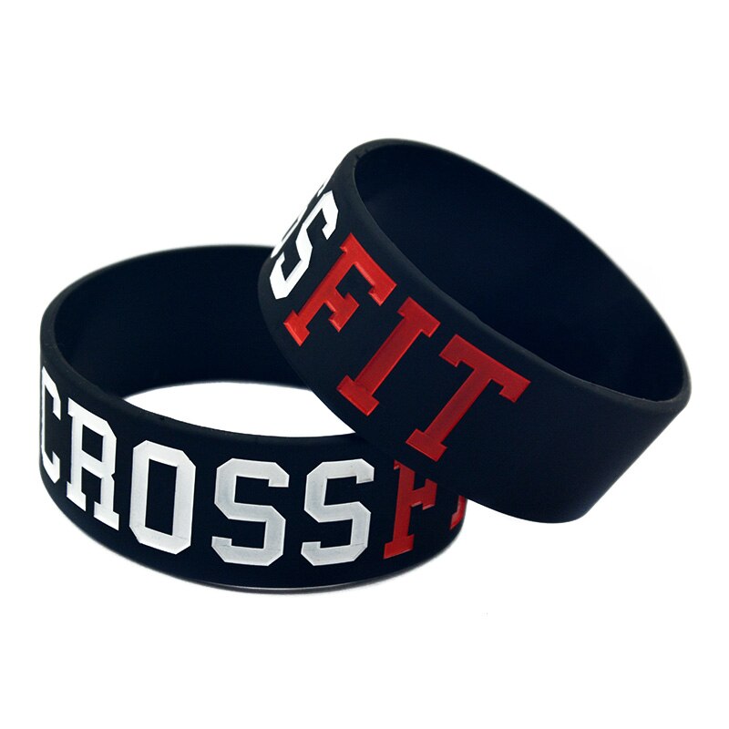 Obh 1pc een inch brede zwart-witte crossfit siliconen rubberen armband voor sport