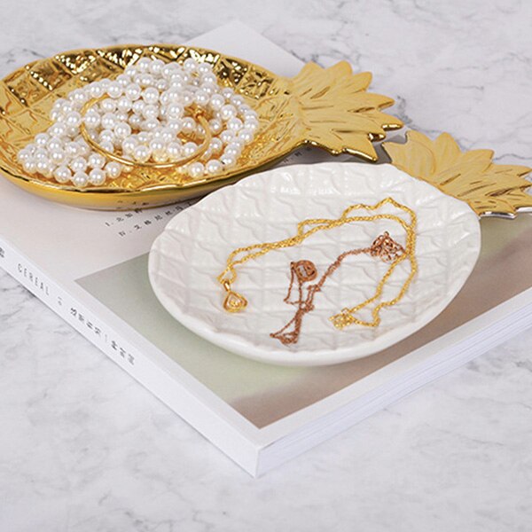 ! Pineapple Ceramic Storage Tray Pineapple Jewelry Pallet Food Pallet Dry Fruit Plate Home Decoration Plate white