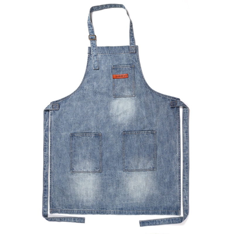 Weeyi vintage blå køkken denim forklæder til mænd kvinder unisex hjemmetøj arbejdstøj forklæde til madlavning kok barista bartender delantal: Default Title