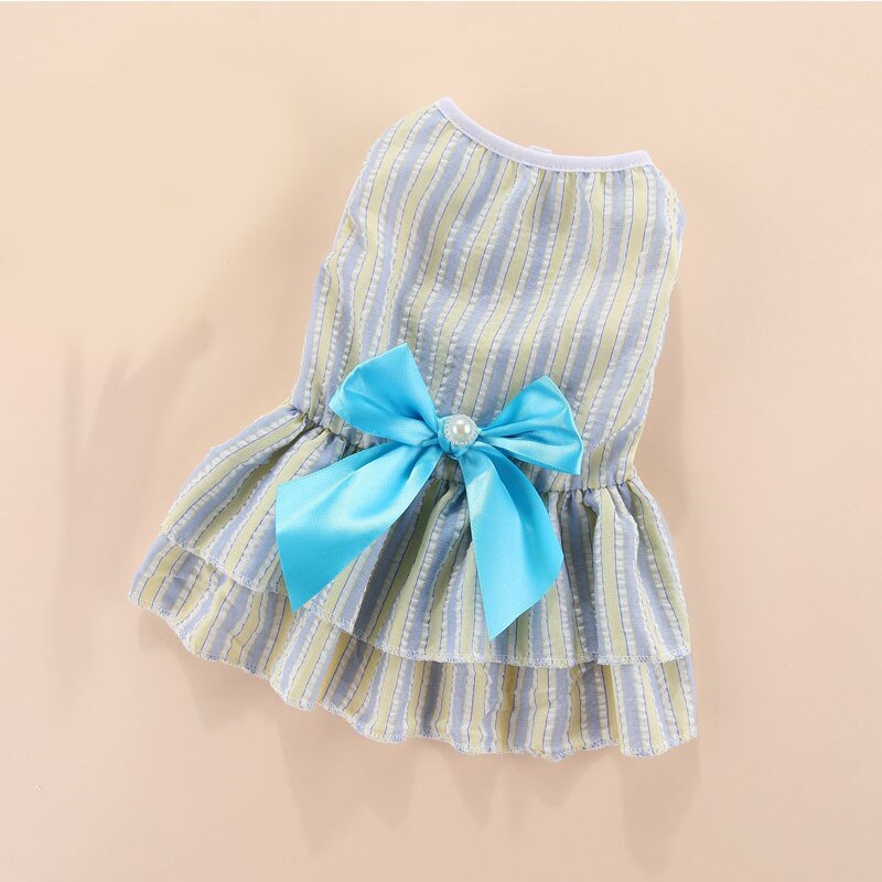 Jupe à nœud papillon pour chien, jupe princesse à rayures verticales, vêtements doux pour mariage, chiot, printemps et été: Bleu / L
