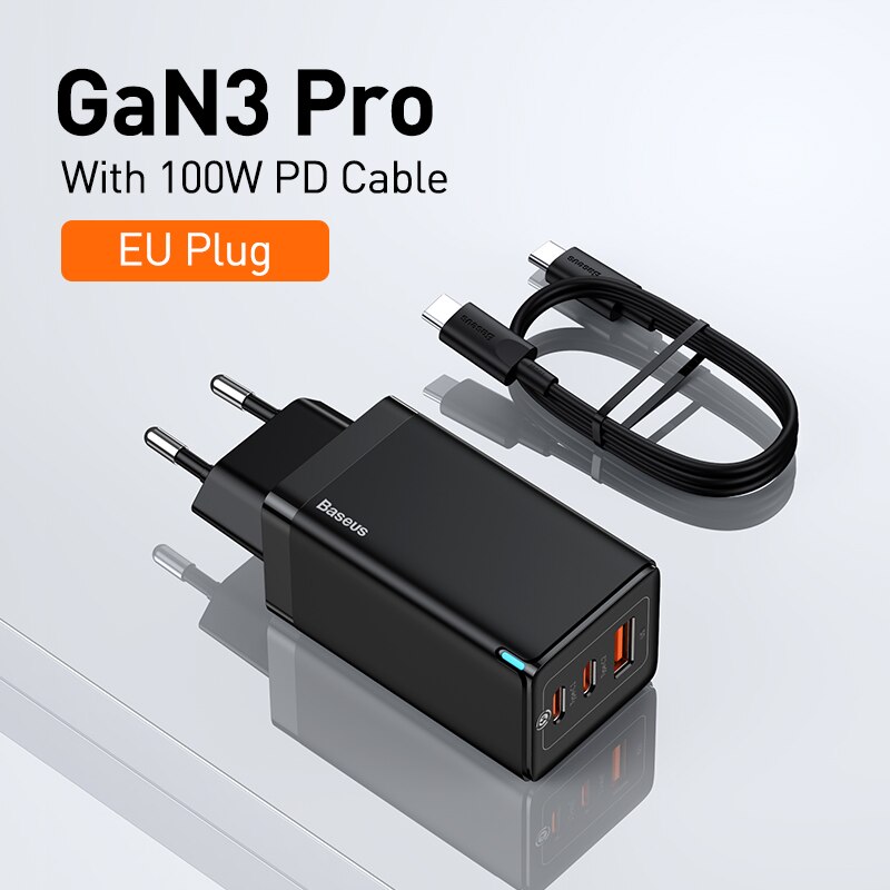 Baseus 65W Gan Derde Generatie Gan Charger Met Drie Poorten (Inclusief 100W Datakabel) CCGAN65C3 Ondersteuning Qc/PD3.0 Mini Draagbare: GaN3 Pro Black