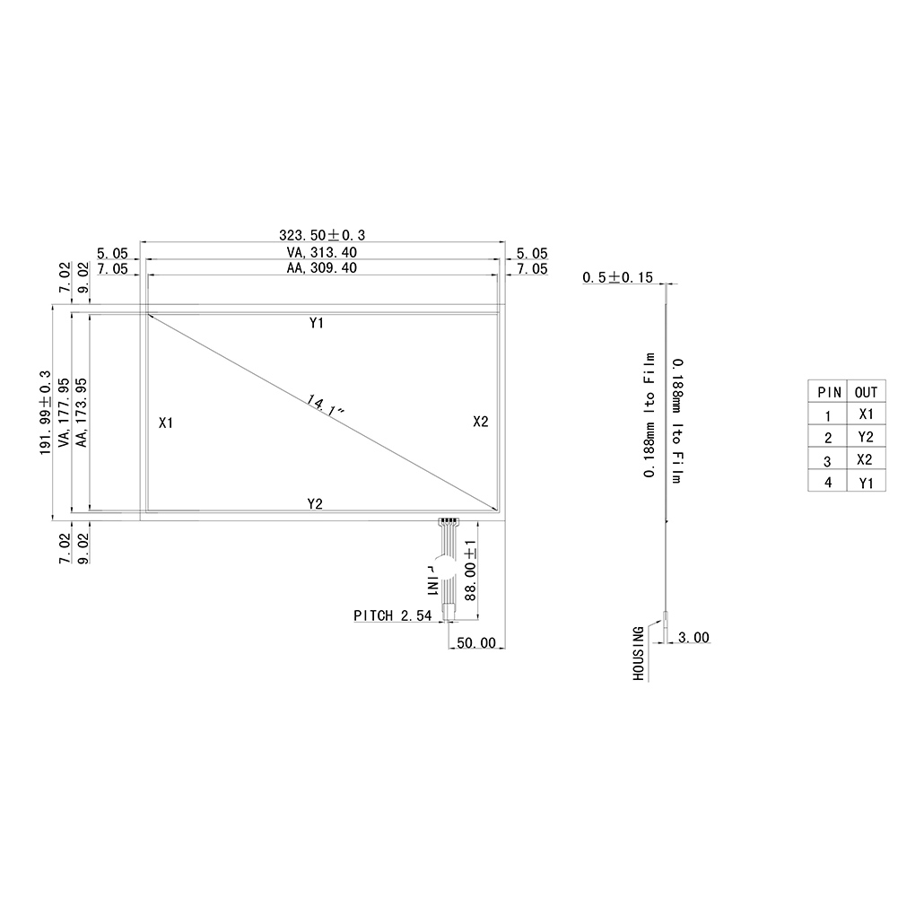 Originele 323.5*192 Dubbele Membraan Zachte Scherm Met Usb Touch Screen Controller 14.1-Inch 4-Draden Resistive touch Screen