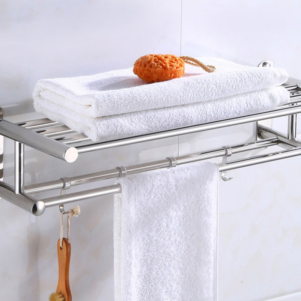 Stainless Steel Bathroom Towel Holder Wall-mounted Towel Rack Bath ...