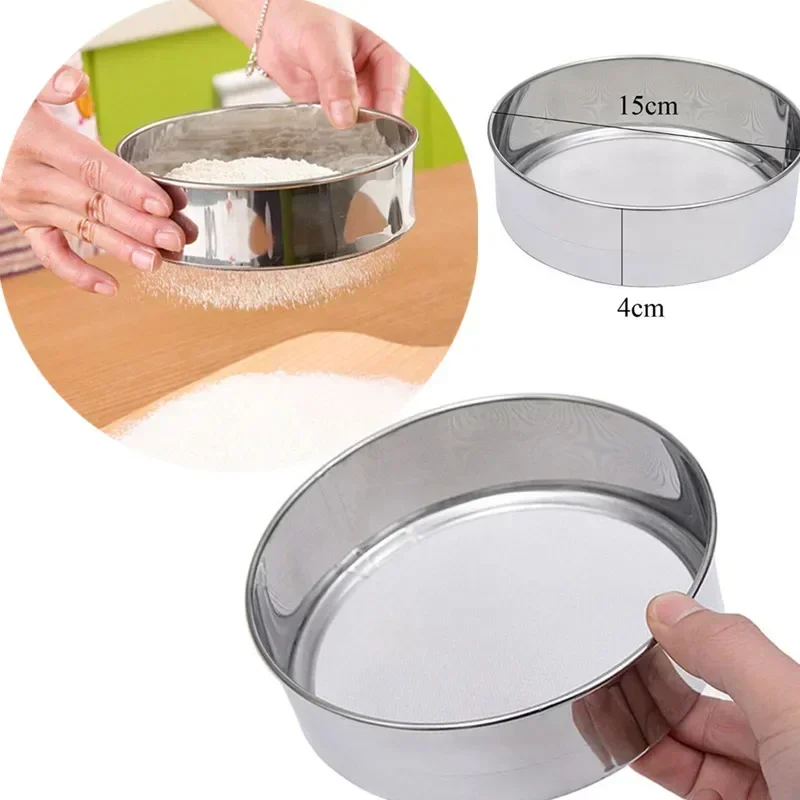 Tamiz tamiz de harina de malla, colador para hornear pasteles, herramientas de cocina para el hogar, ideal para tamizar harina de acero inoxidable, 15cm, 1 ud.