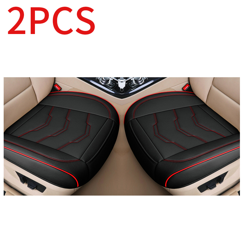 Vier Seizoenen Universele Autostoel Cover Set Pu Leer Ademend Zitkussen Protector Anti-Slip Past Voor 99% Auto auto Goederen: 2pcs front black red