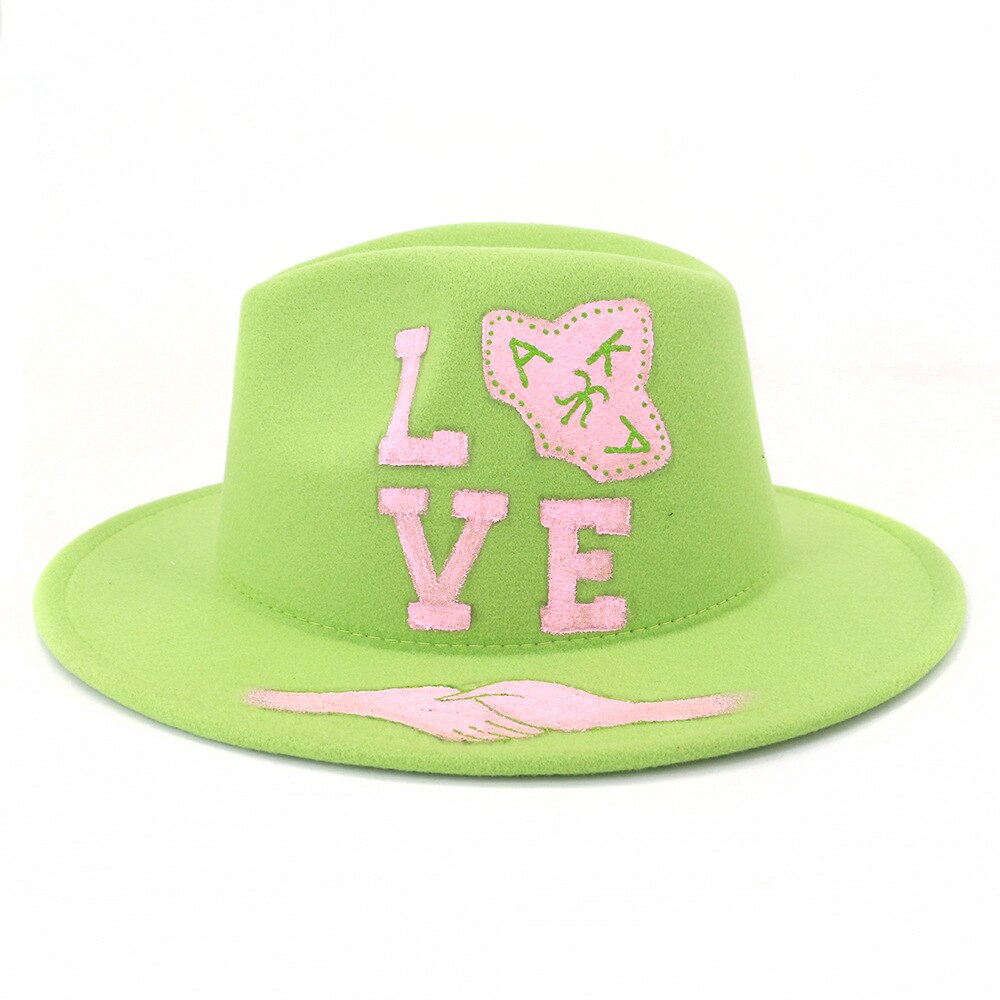 Vrouwen Brede Rand Herfst Fedora Hoed Vilten Hoeden Vintage Afdrukken Kerk Winter Vrouwen Hoeden MZ14: 3