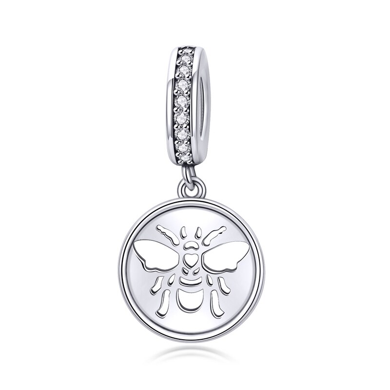 Abalorio de abeja de Plata de Ley 925, cristal de abeja, cuentas de insectos, apto para pulseras, joyería de plata auténtica Original, , ECC821: EFC203