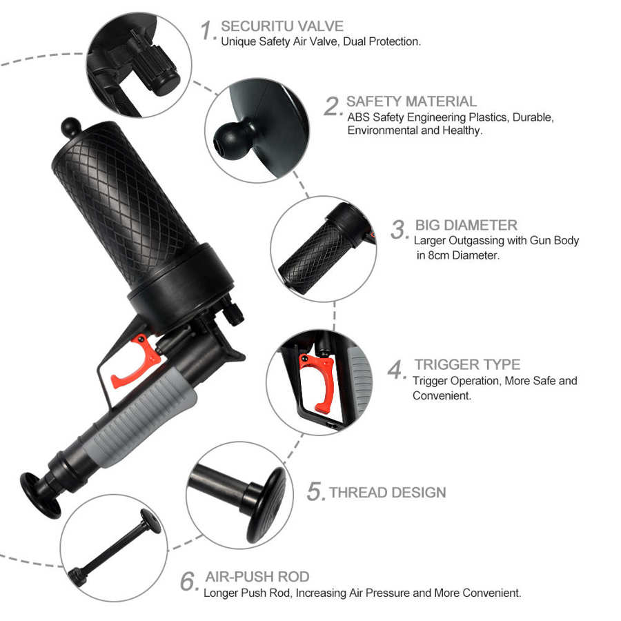 Air Power Afvoer Blaster Hoge Druk Drain Opener Voor Verstopte Bad Wc Pijp Bad