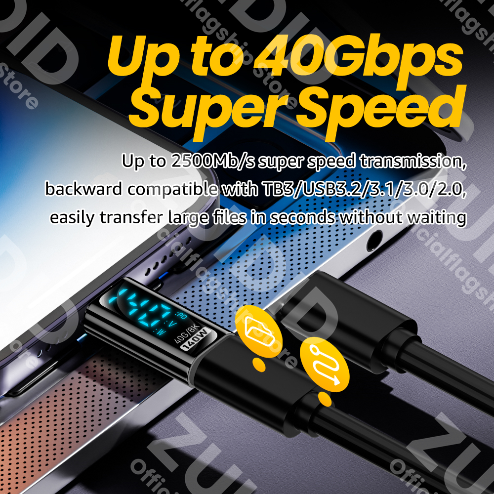 Transparent LED Display USB4.0 40Gbps Type C to C OTG Adapter 8K@60Hz PD140W 5A Fast Charging Cable for iPhone 15 14 MacBook Pro