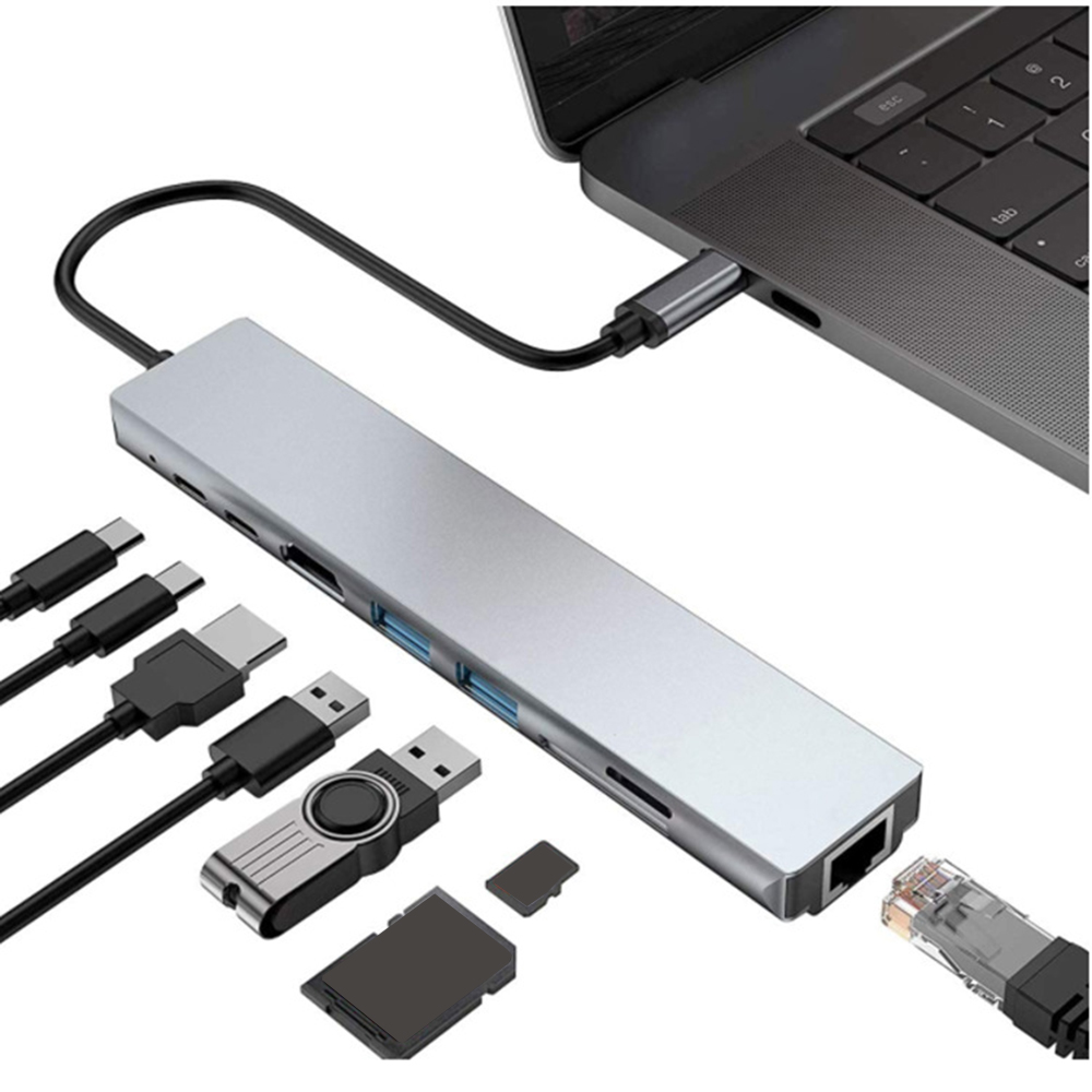 8w1 USB C HUB Typ C Rozgałęźnik 4K Thunderbolt 3 Stacja dokująca Adapter do laptopa Macbook Air M1 iPad Pro RJ45 Kompatybilny z HDMI