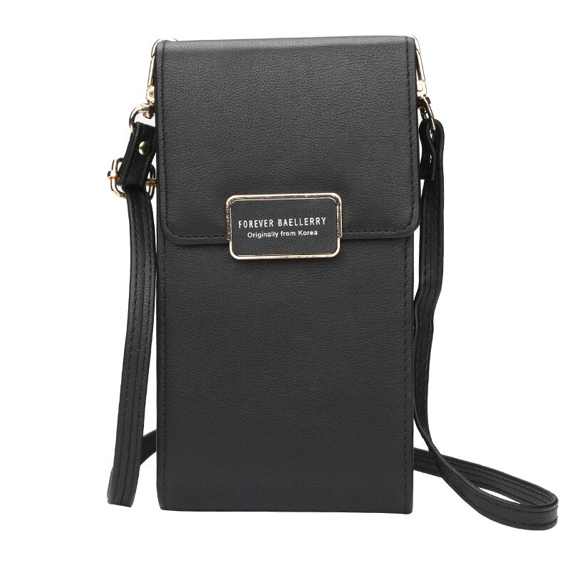 Kvinnor crossbody-väska plånbok pu läder dam clutch telefon dragkedja väska kvinnlig myntväska axelväskor korthållare: Svart