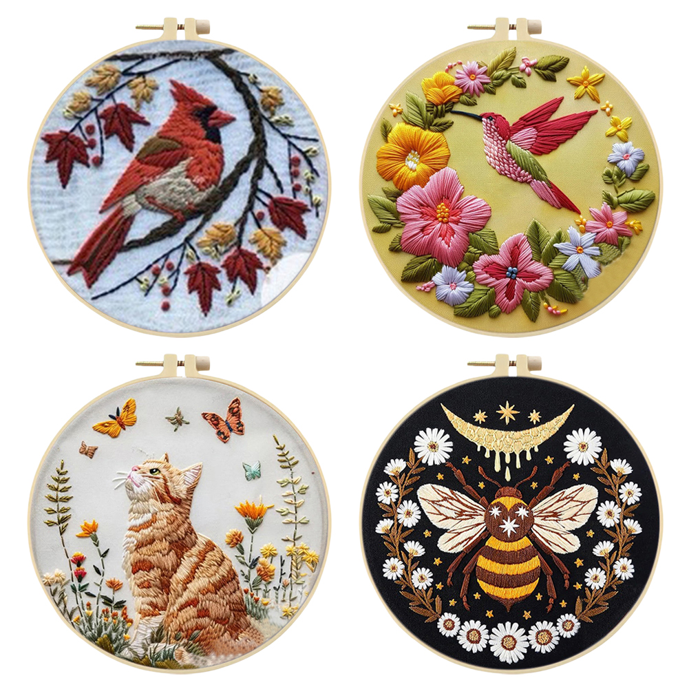 Borduursets met dierlijk gestempeld kruissteek en gekleurd draad van hoepeldoek