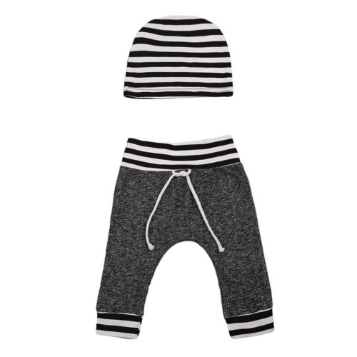 Toddler spædbarn nyfødte baby dreng piger tøj tøj bukser stribet hat 2 stk søde baby drenge: 6m