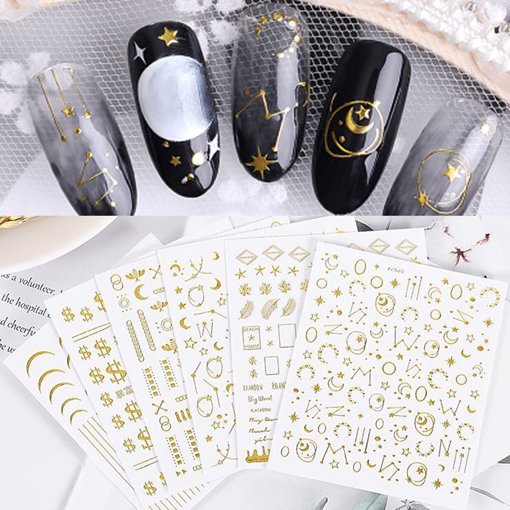 6Sheet/Set 3D Nail Art Stickers Japanse Decoratie Ster/Maan Stijl Terug Lijm Sticker Zelfklevende 10*8Cm Diy Tips Nail Sticker